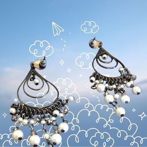 Bohemian Chandelier Dangle Drop White/Gray Beaded Earrings for Women